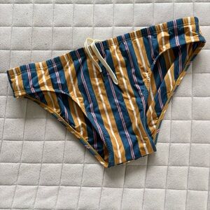 Dandy Del Mar Men's Striped Swim Briefs in Mustard & Teal